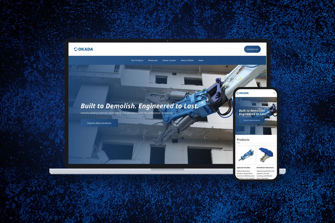 The new OKADA Europe website shown on a laptop and a smartphone